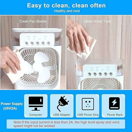 Portable Air Conditioner Fan, Personal Mini Small Evaporative Air Cooler Desktop Cool Mist Humidifier with 7 Colors LED Light, 1/2/3 H Timer, 3 Speeds & 3 Spray Modes for Room Office Home Travel (10 Inch)