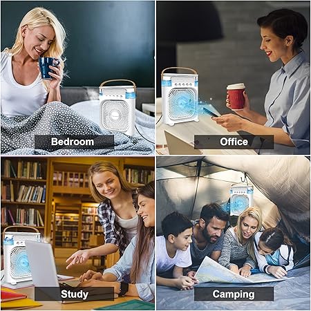 Portable Air Conditioner Fan, Personal Mini Small Evaporative Air Cooler Desktop Cool Mist Humidifier with 7 Colors LED Light, 1/2/3 H Timer, 3 Speeds & 3 Spray Modes for Room Office Home Travel (10 Inch)