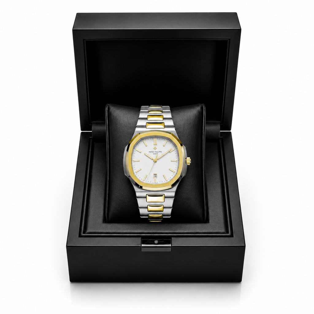 Patek Philippe Two-Tone Luxury Quartz Watch – White Dial Edition