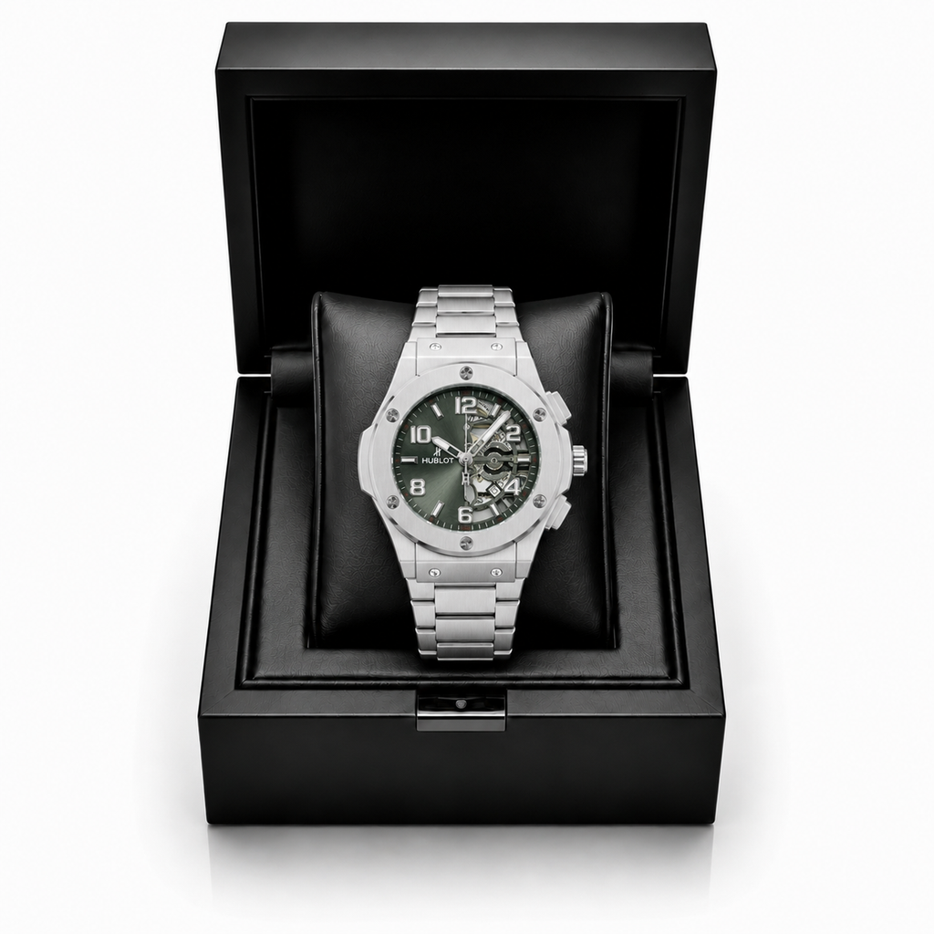 Hublot Classic Fusion Skeleton Green Dial Stainless Steel Luxury Watch