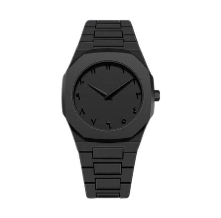 Arabic Aura Watch Black Modern Creative Design Waterproof Stainless Steel Chain Quartz Movement